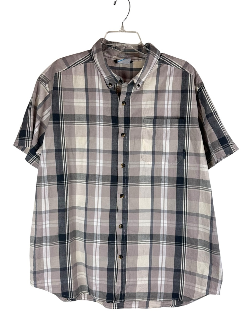 Columbia Regular Fit Men's Short Sleeve Plaid Button-Down Shirt Gray Cream XL